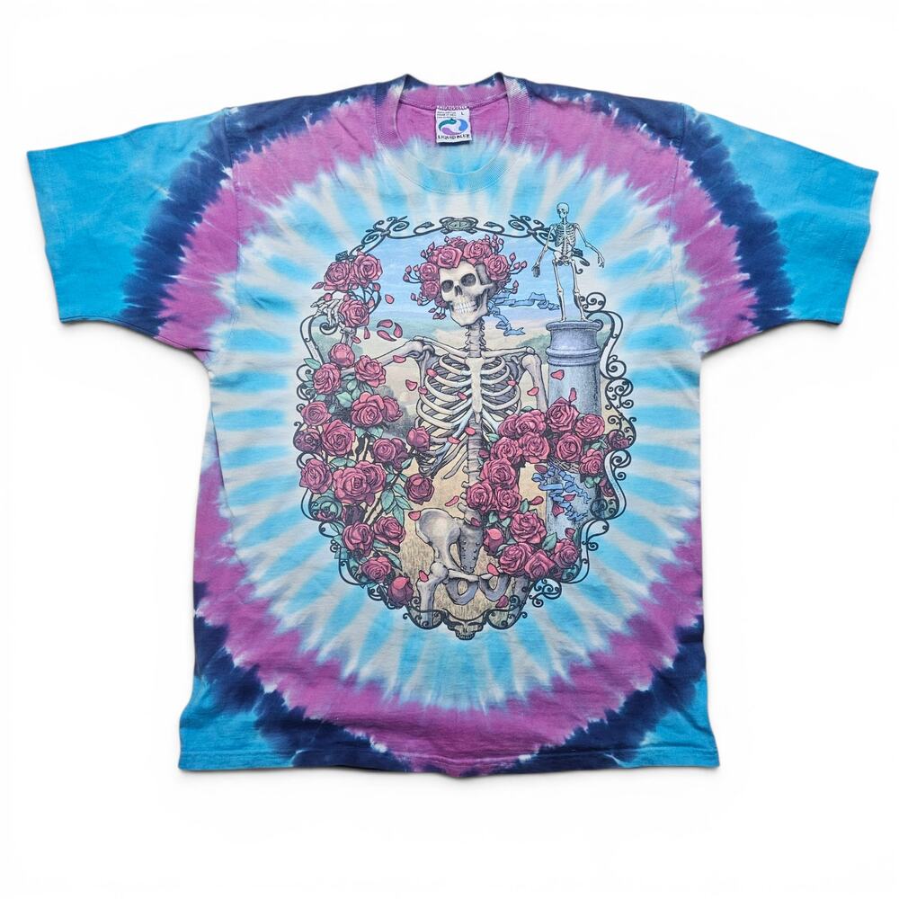 GRATEFUL DEAD Bertha Skeleton & Roses 30th Mens L VTG 95 USA Liquid Blue Tie Dye